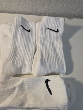 Nike White Crew Socks with Black Swoosh - 3 Pair